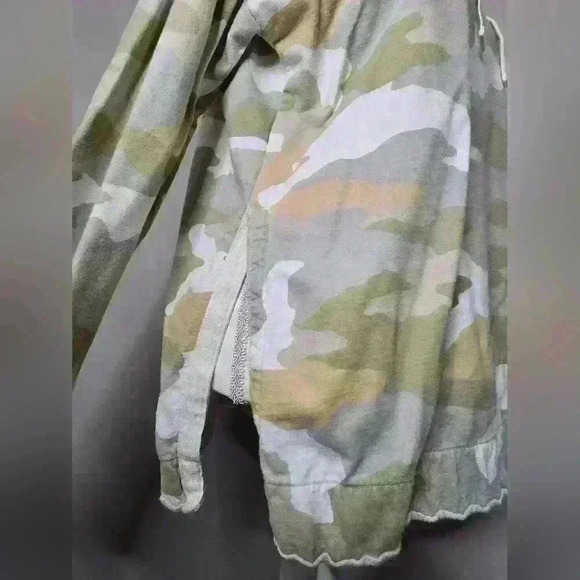 Aerie Camo Hooded Tie Neck Side Slit Oversized Cotton - Picture 6 of 9